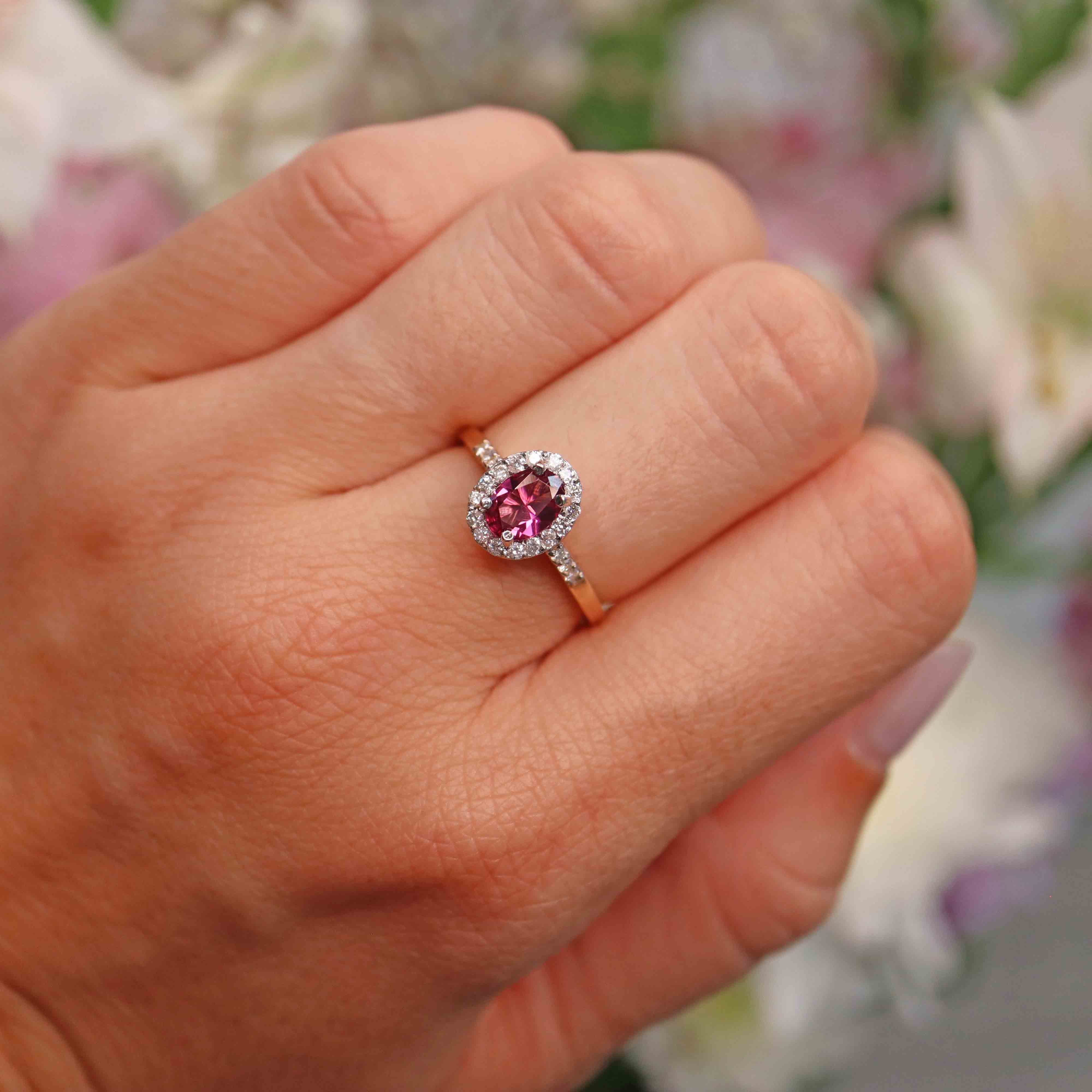 Ellibelle Jewellery Rhodolite Garnet & Diamond 9ct Gold Halo Ring