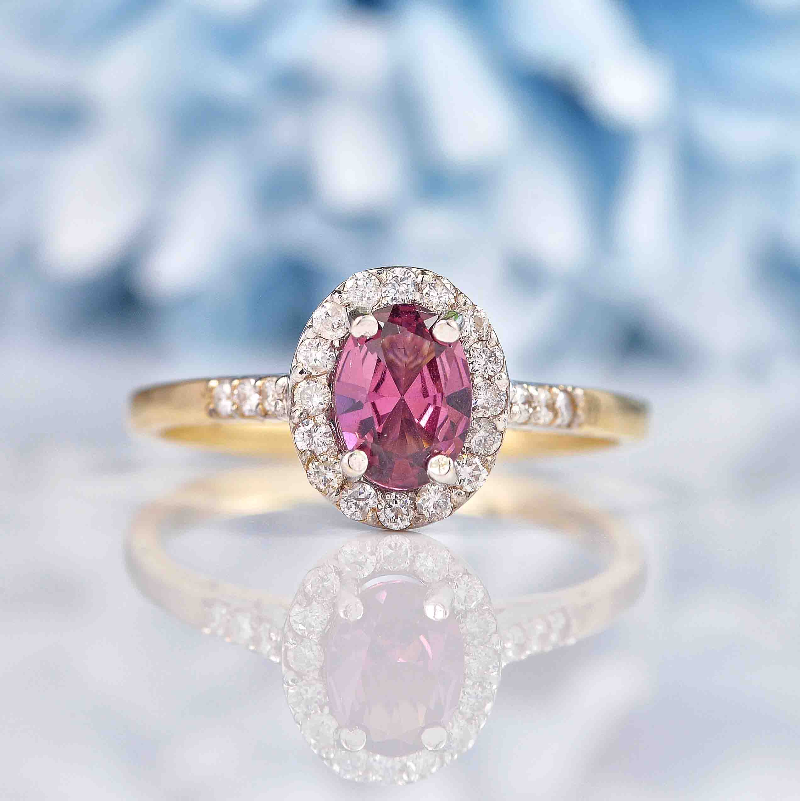 Ellibelle Jewellery Rhodolite Garnet & Diamond 9ct Gold Halo Ring