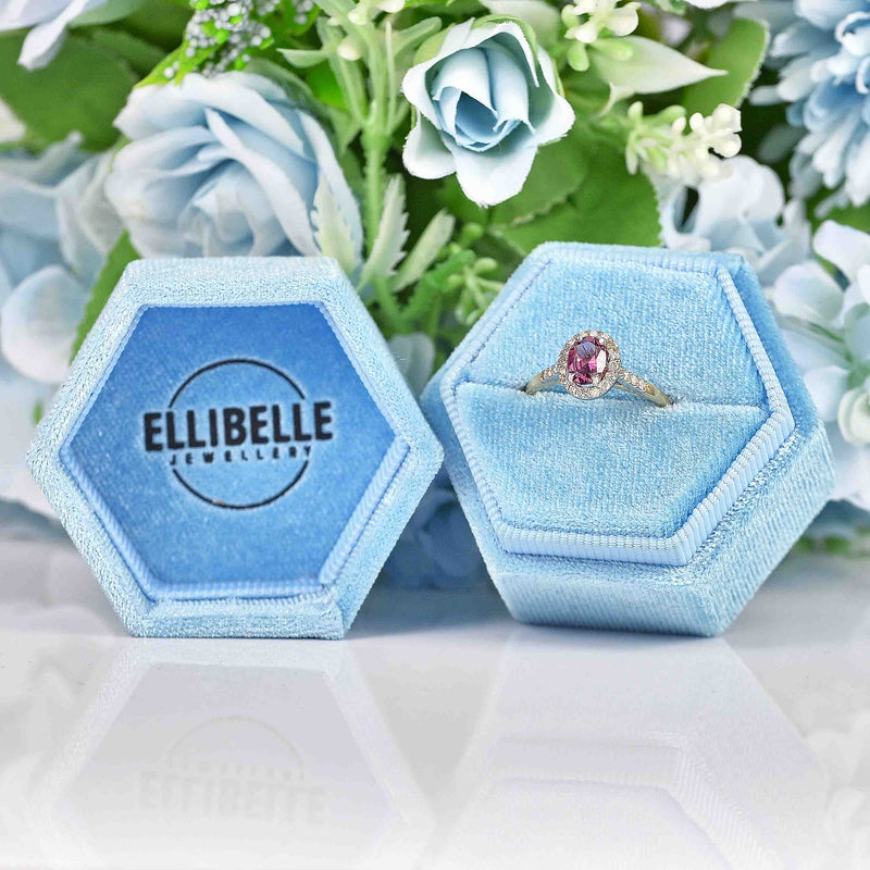 Ellibelle Jewellery Rhodolite Garnet & Diamond 9ct Gold Halo Ring