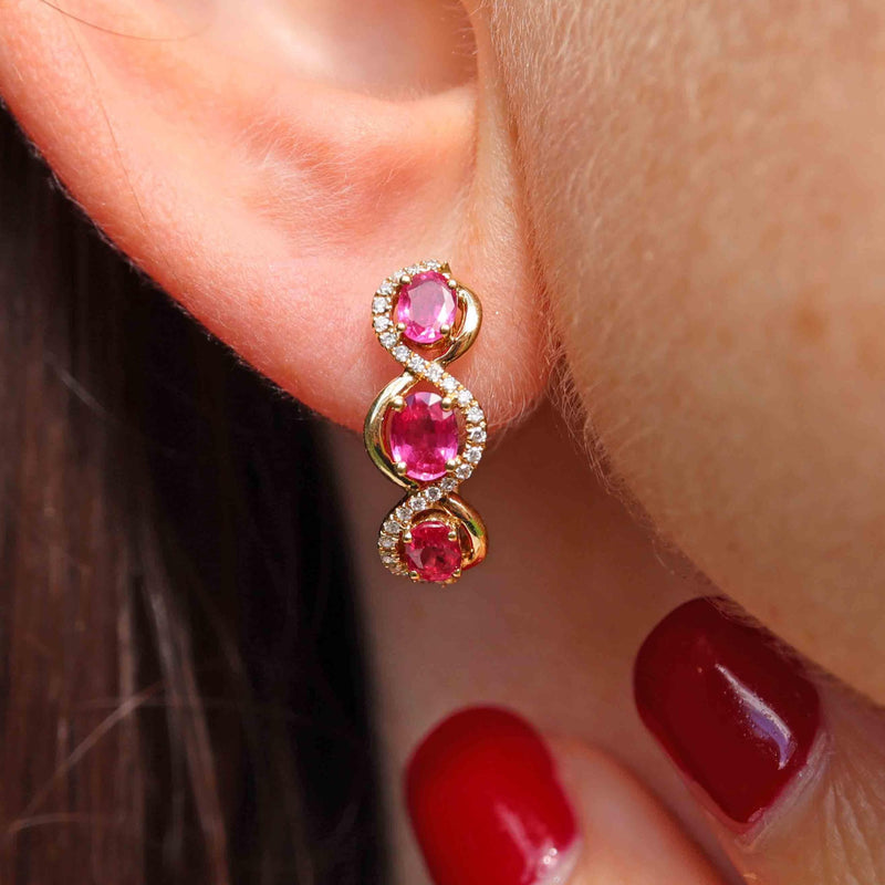 Ellibelle Jewellery Ruby & Diamond 18ct Gold Drop Earrings