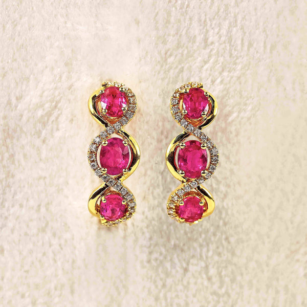 Ellibelle Jewellery Ruby & Diamond 18ct Gold Drop Earrings