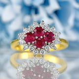 Ellibelle Jewellery Ruby & Diamond 18ct Gold Four-Stone Cluster Ring