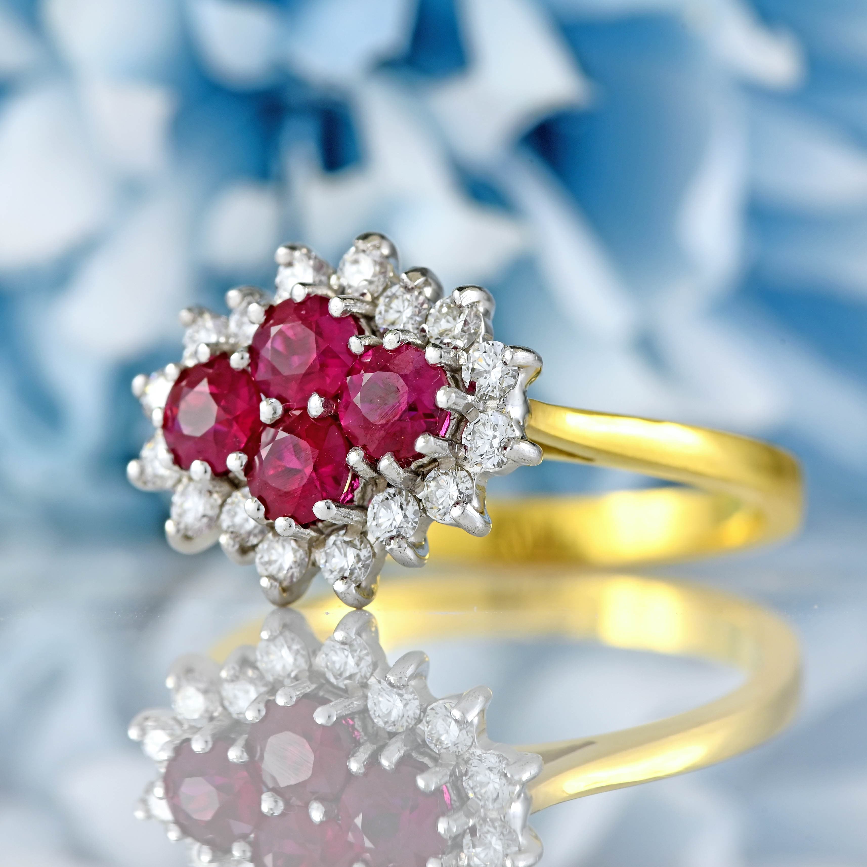 Ellibelle Jewellery Ruby & Diamond 18ct Gold Four-Stone Cluster Ring