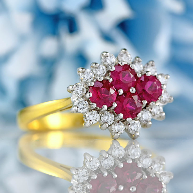 Ellibelle Jewellery Ruby & Diamond 18ct Gold Four-Stone Cluster Ring