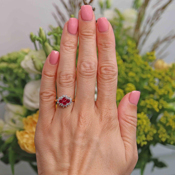 Ellibelle Jewellery Ruby & Diamond 18ct Gold Four-Stone Cluster Ring