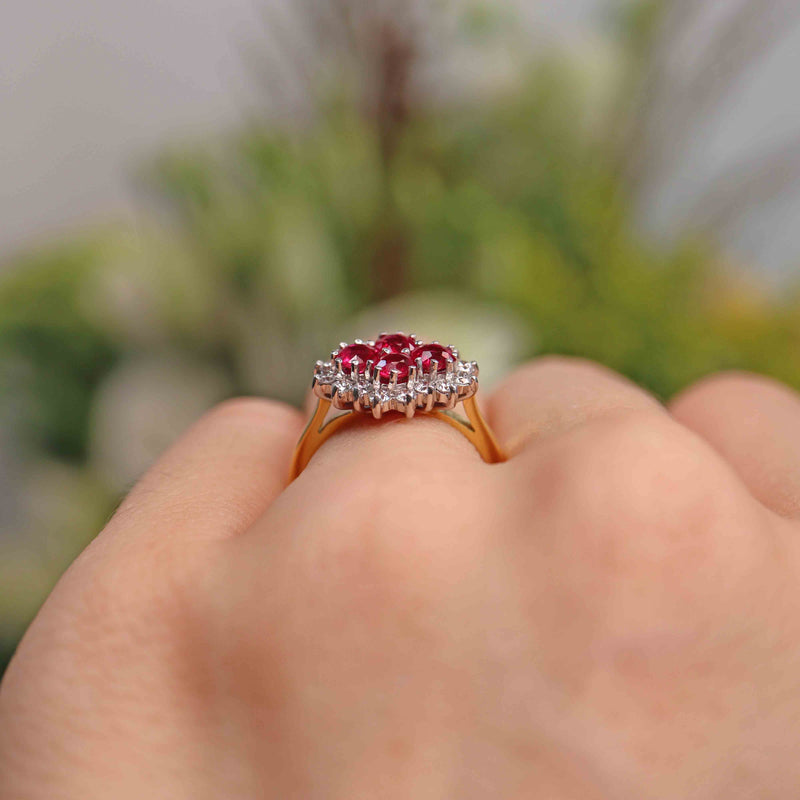 Ellibelle Jewellery Ruby & Diamond 18ct Gold Four-Stone Cluster Ring