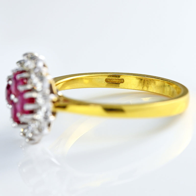 Ellibelle Jewellery Ruby & Diamond 18ct Gold Four-Stone Cluster Ring