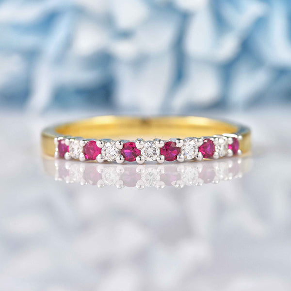 Ellibelle Jewellery Ruby & Diamond 18ct Gold Half-Eternity Thin Band Ring