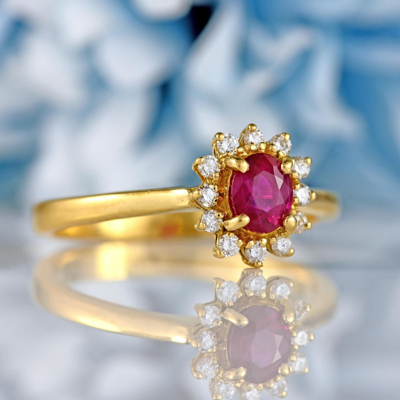 Ellibelle Jewellery Ruby & Diamond 18ct Gold Halo Cluster Ring