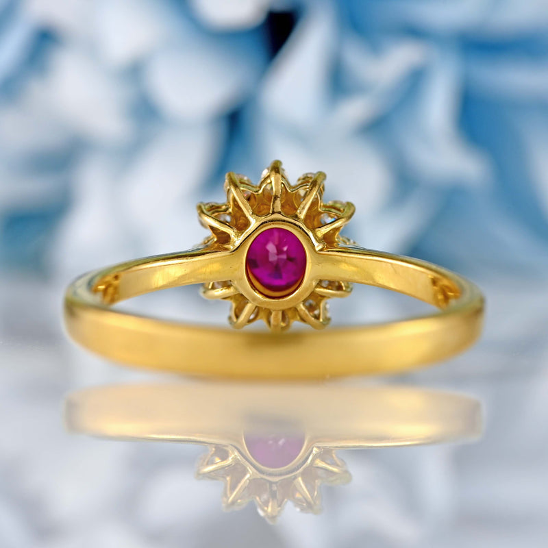 Ellibelle Jewellery Ruby & Diamond 18ct Gold Halo Cluster Ring
