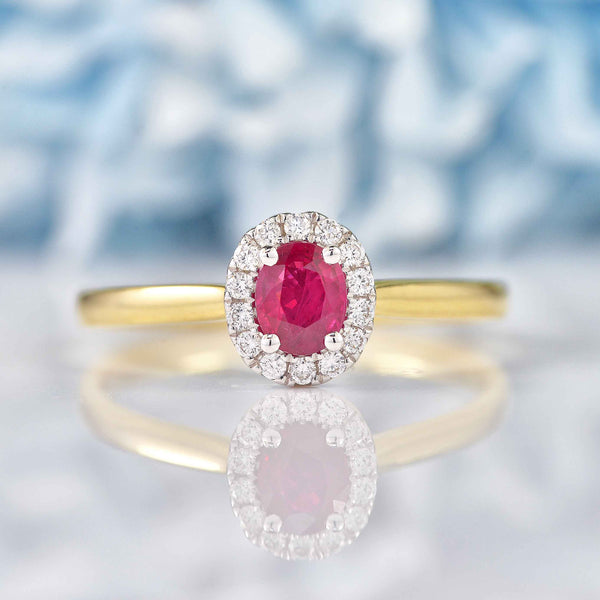 Ellibelle Jewellery Ruby & Diamond 18ct Gold Oval Cluster Ring (0.39ct)