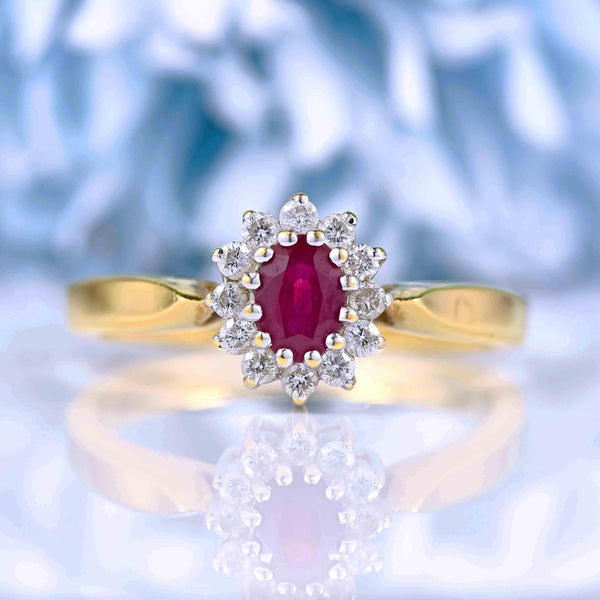 Ellibelle Jewellery Ruby & Diamond 18ct Gold Oval Cluster Ring (0.55ct)