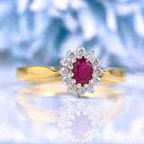 Ellibelle Jewellery Ruby & Diamond 18ct Gold Oval Cluster Ring (0.55ct)