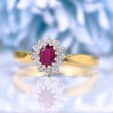 Ellibelle Jewellery Ruby & Diamond 18ct Gold Oval Cluster Ring (0.55ct)