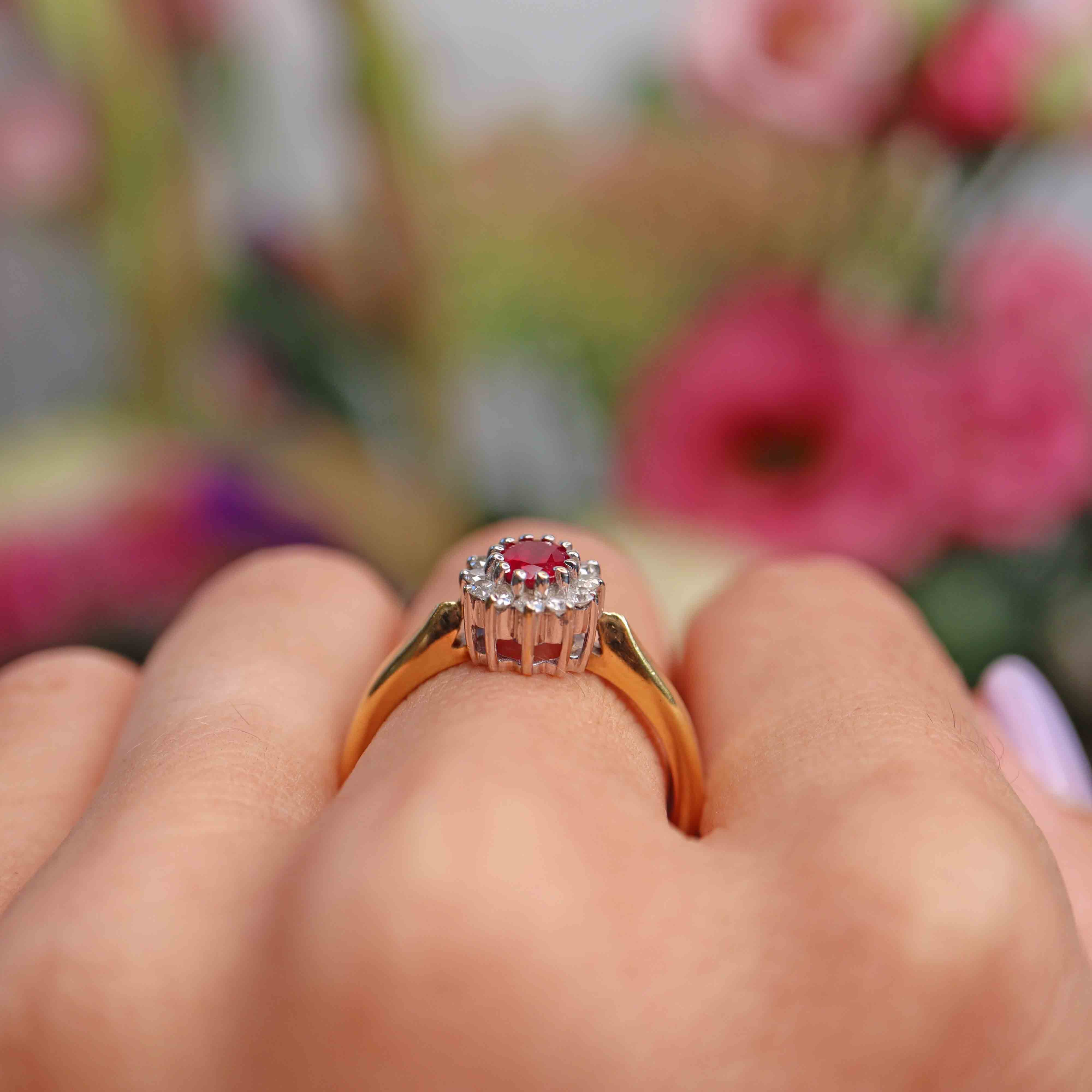 Ellibelle Jewellery Ruby & Diamond 18ct Gold Oval Cluster Ring (0.55ct)