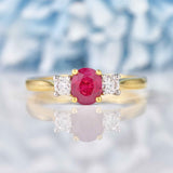 Ellibelle Jewellery Ruby & Diamond 18ct Gold Oval Three-Stone Engagement Ring (0.62ct)