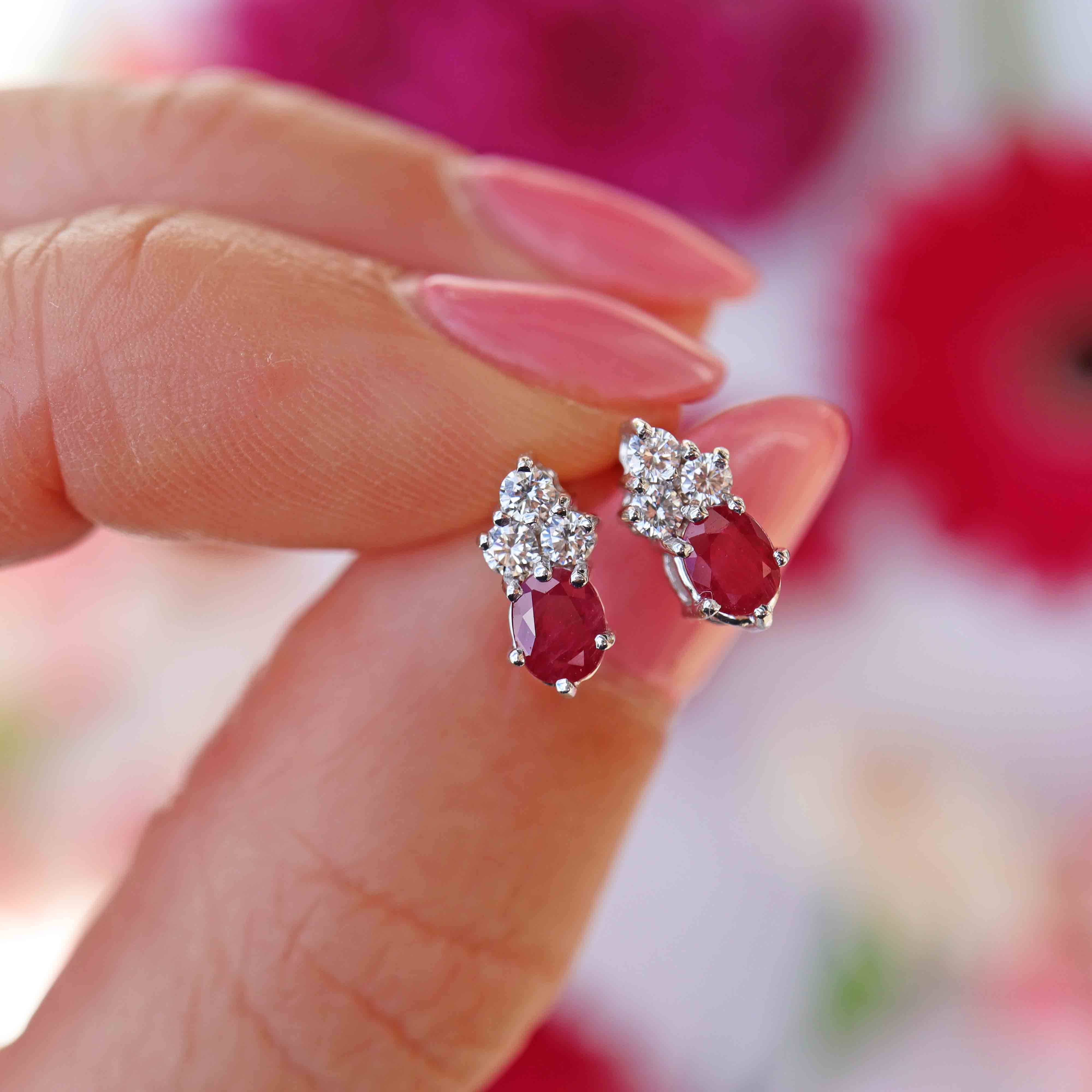 Ellibelle Jewellery Ruby & Diamond 18ct Gold Stud Earrings