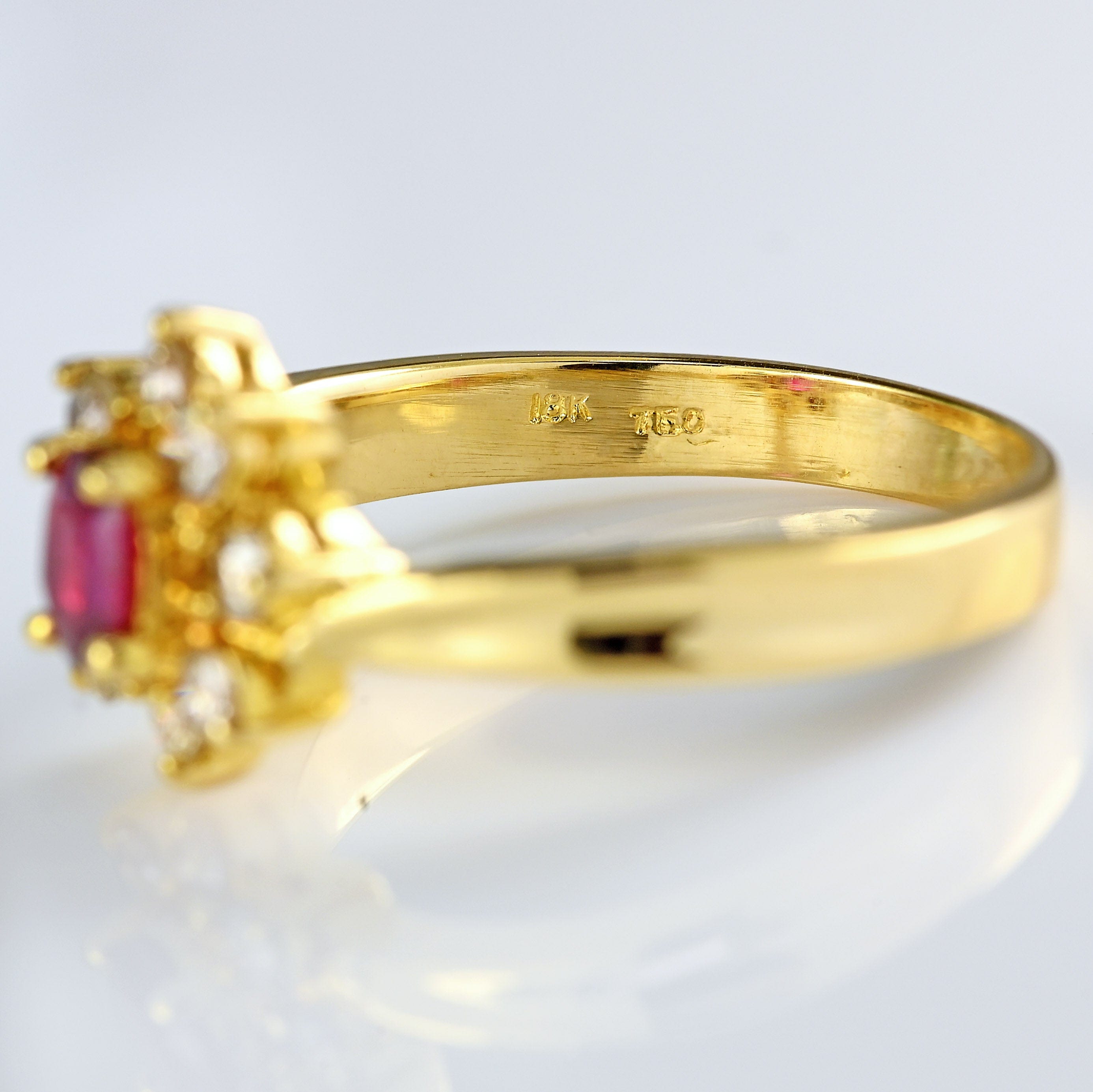 Ellibelle Jewellery Ruby & Diamond 18ct Gold Twist-Over Cluster Halo Ring
