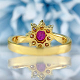 Ellibelle Jewellery Ruby & Diamond 18ct Gold Twist-Over Cluster Halo Ring