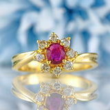 Ellibelle Jewellery Ruby & Diamond 18ct Gold Twist-Over Cluster Halo Ring