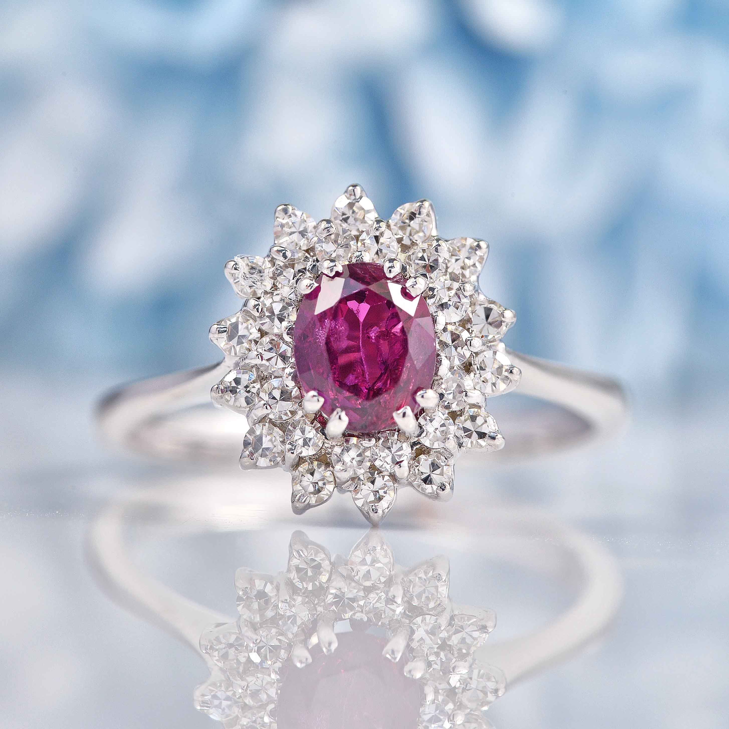 Ellibelle Jewellery Ruby & Diamond 18ct White Gold Cluster Engagement Ring