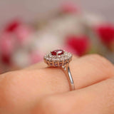 Ellibelle Jewellery Ruby & Diamond 18ct White Gold Double Cluster Ring