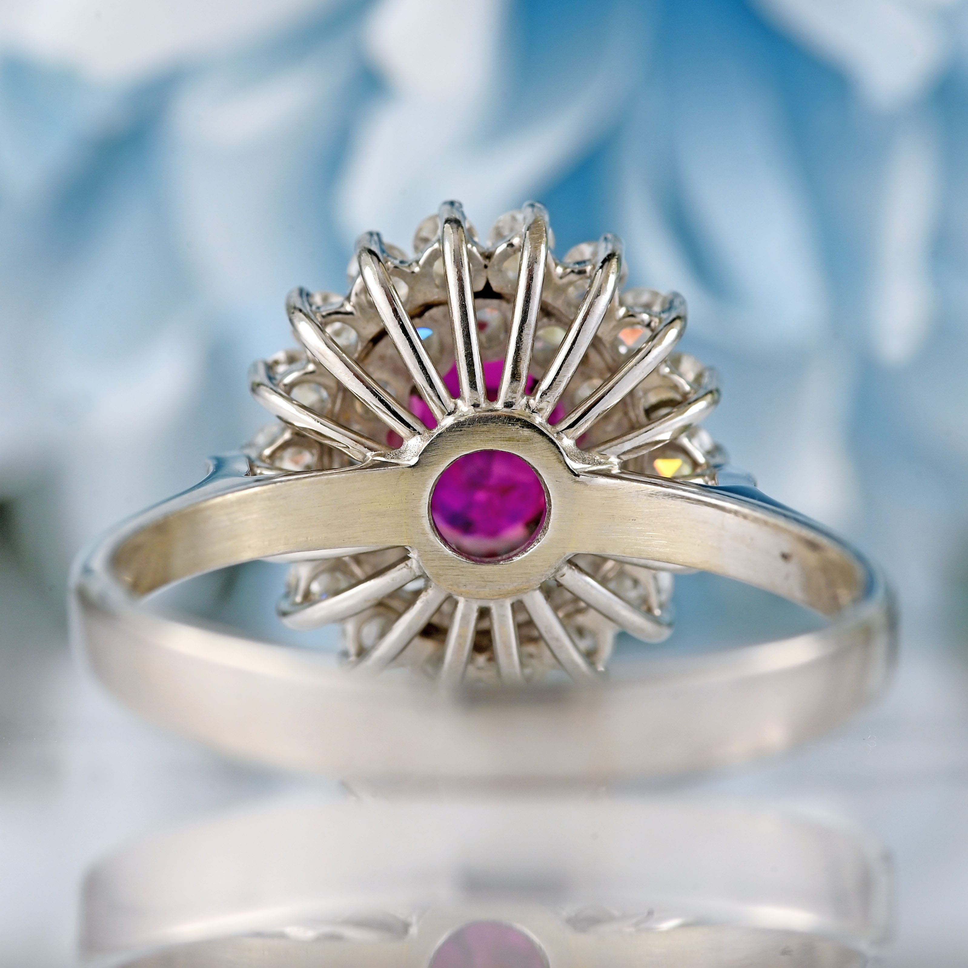 Ellibelle Jewellery Ruby & Diamond 18ct White Gold Double Cluster Ring