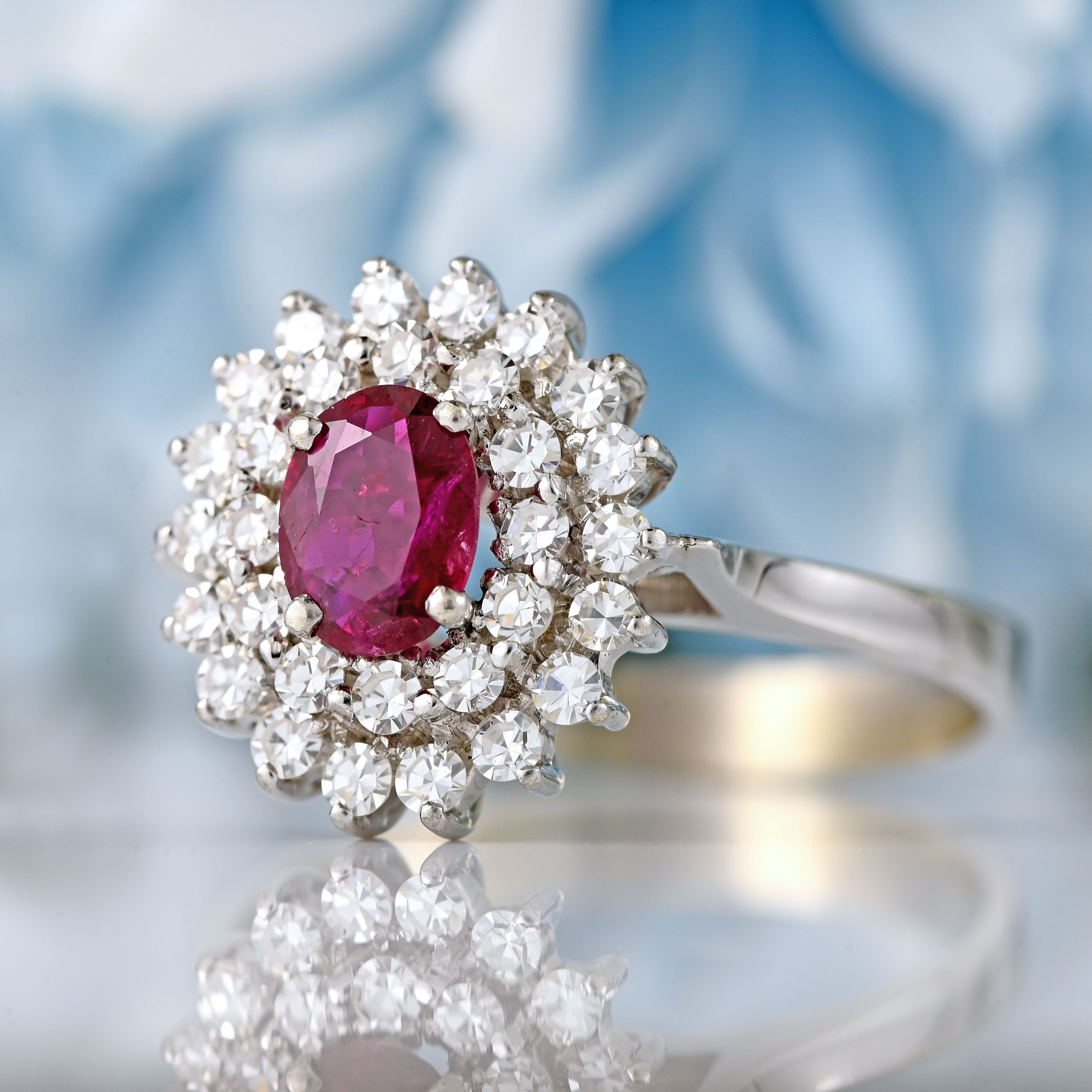 Ellibelle Jewellery Ruby & Diamond 18ct White Gold Double Cluster Ring