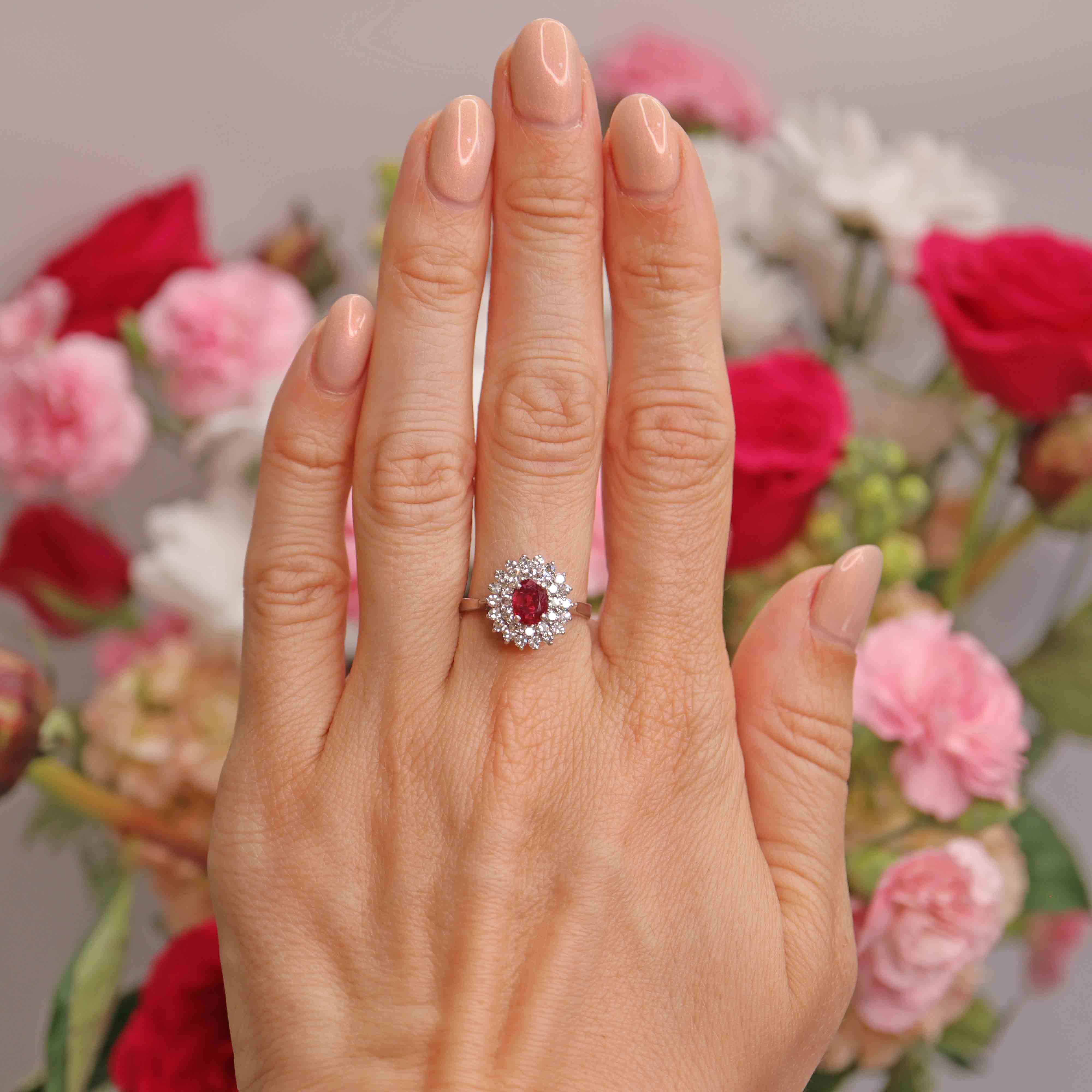 Ellibelle Jewellery Ruby & Diamond 18ct White Gold Double Cluster Ring