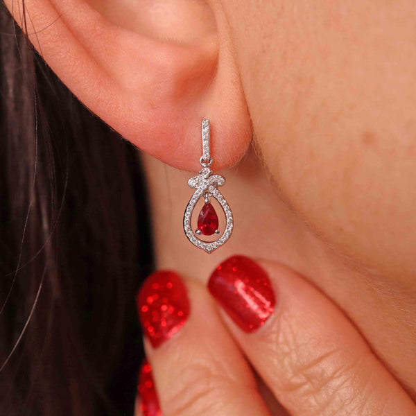 Ellibelle Jewellery Ruby & Diamond 18ct White Gold Pear Drop Earrings