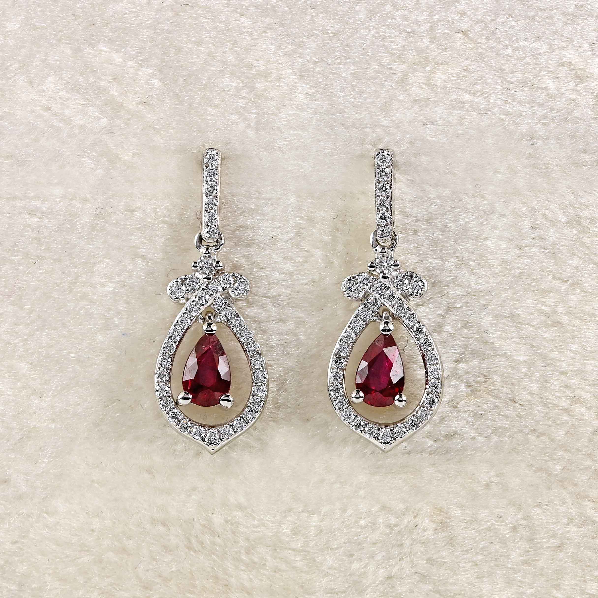 Ellibelle Jewellery Ruby & Diamond 18ct White Gold Pear Drop Earrings