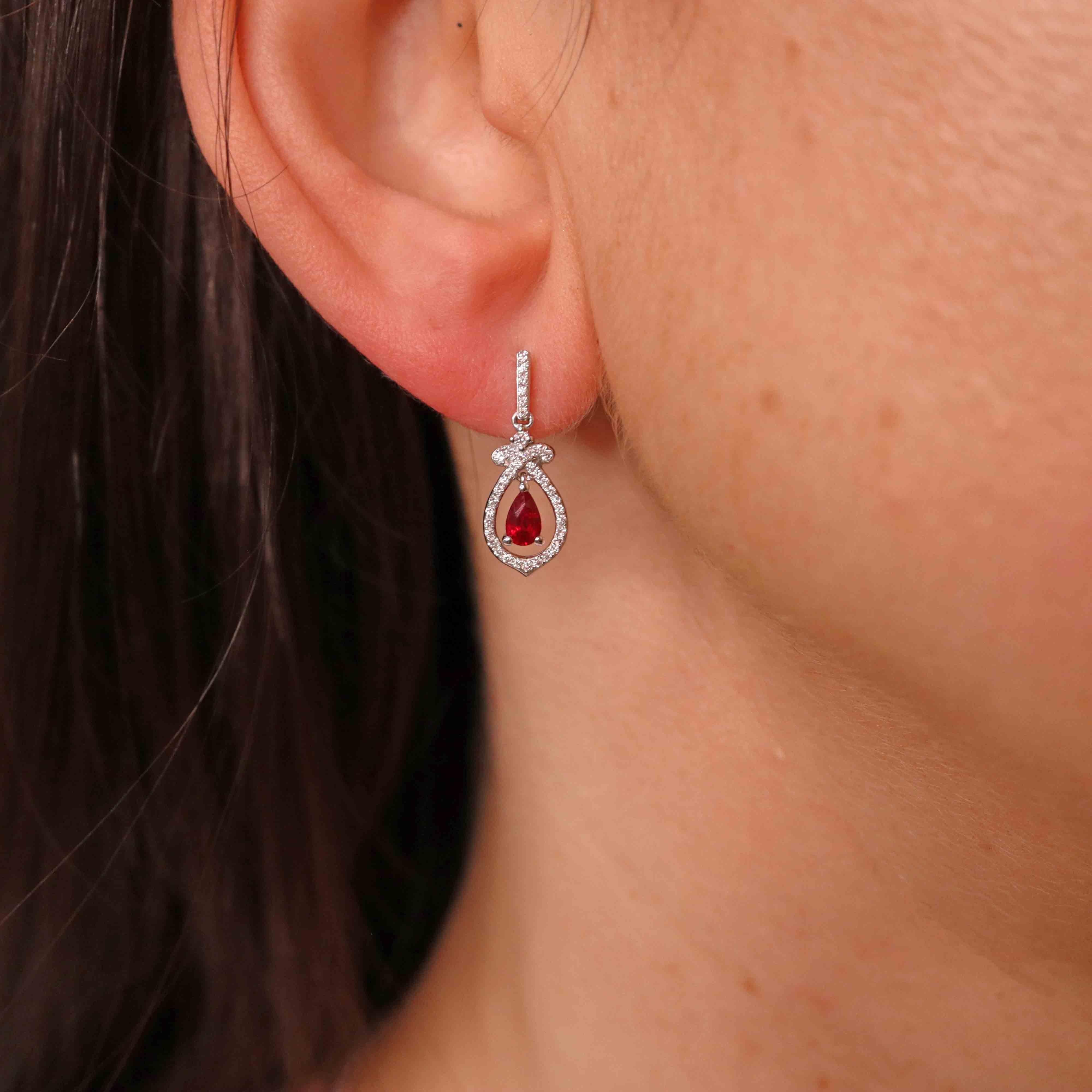 Ellibelle Jewellery Ruby & Diamond 18ct White Gold Pear Drop Earrings