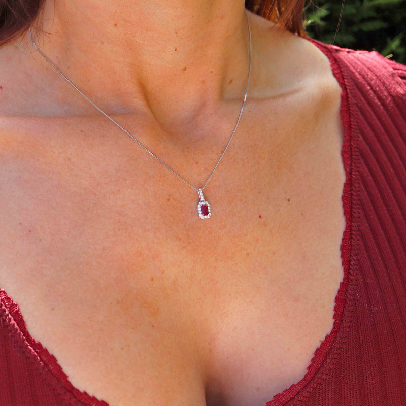 Ellibelle Jewellery Ruby & Diamond 18ct White Gold Pendant Necklace
