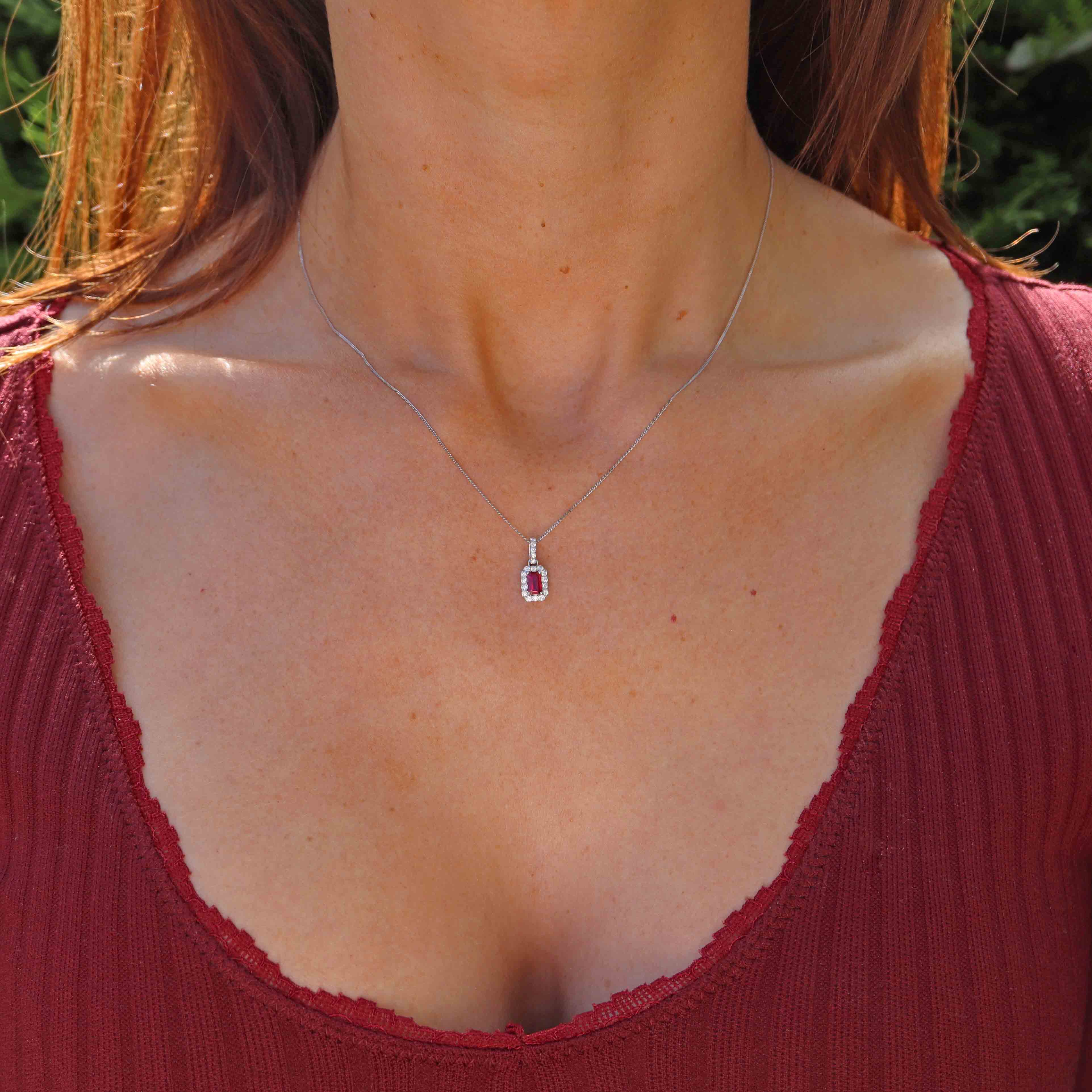 Ellibelle Jewellery Ruby & Diamond 18ct White Gold Pendant Necklace