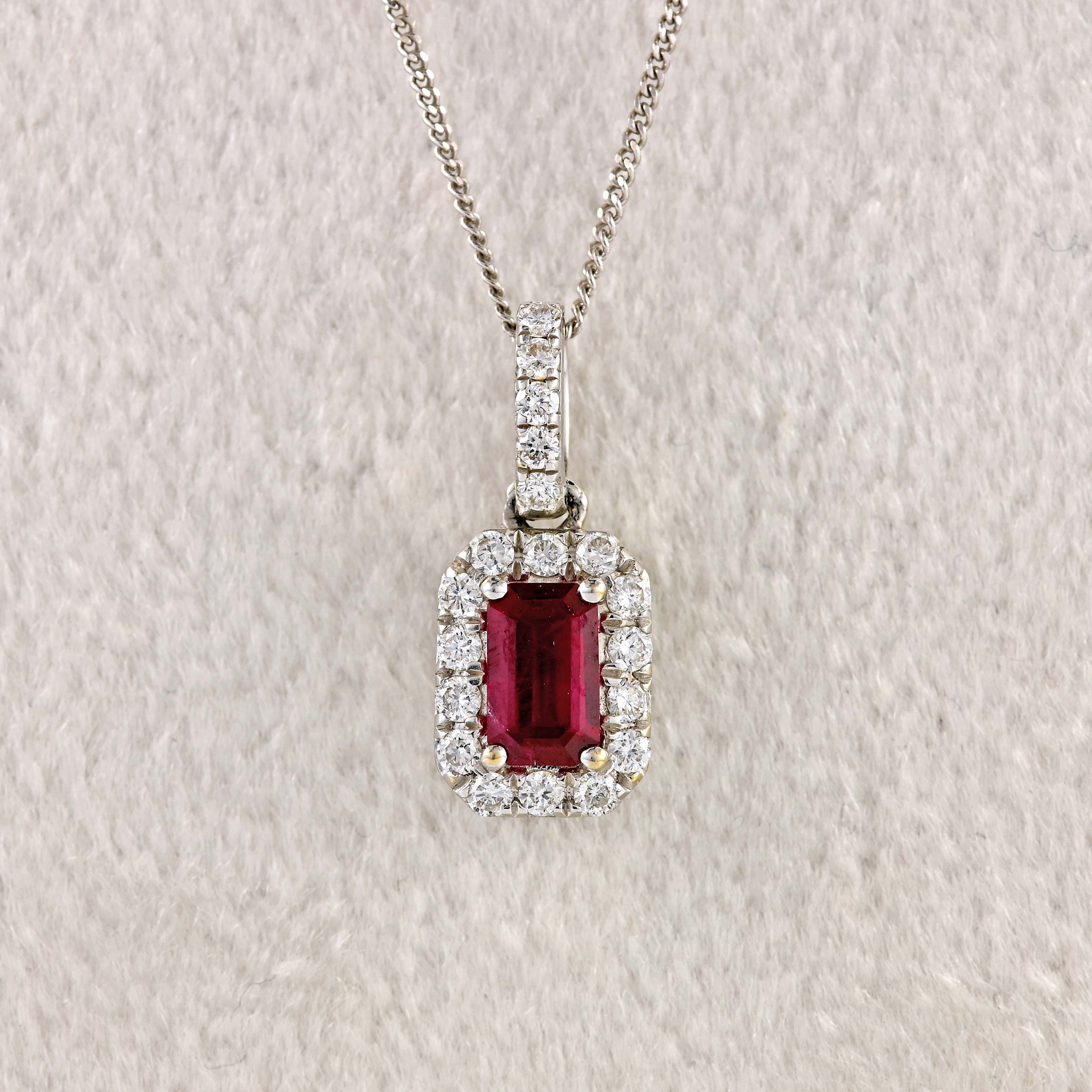 Ellibelle Jewellery Ruby & Diamond 18ct White Gold Pendant Necklace