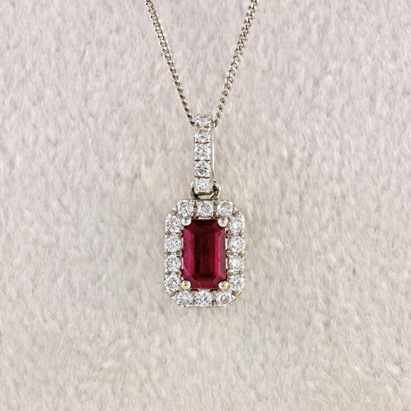 Ellibelle Jewellery Ruby & Diamond 18ct White Gold Pendant Necklace