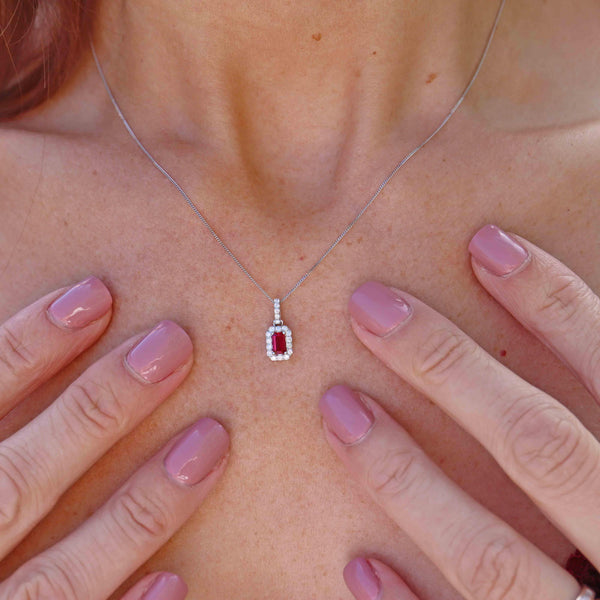 Ellibelle Jewellery Ruby & Diamond 18ct White Gold Pendant Necklace
