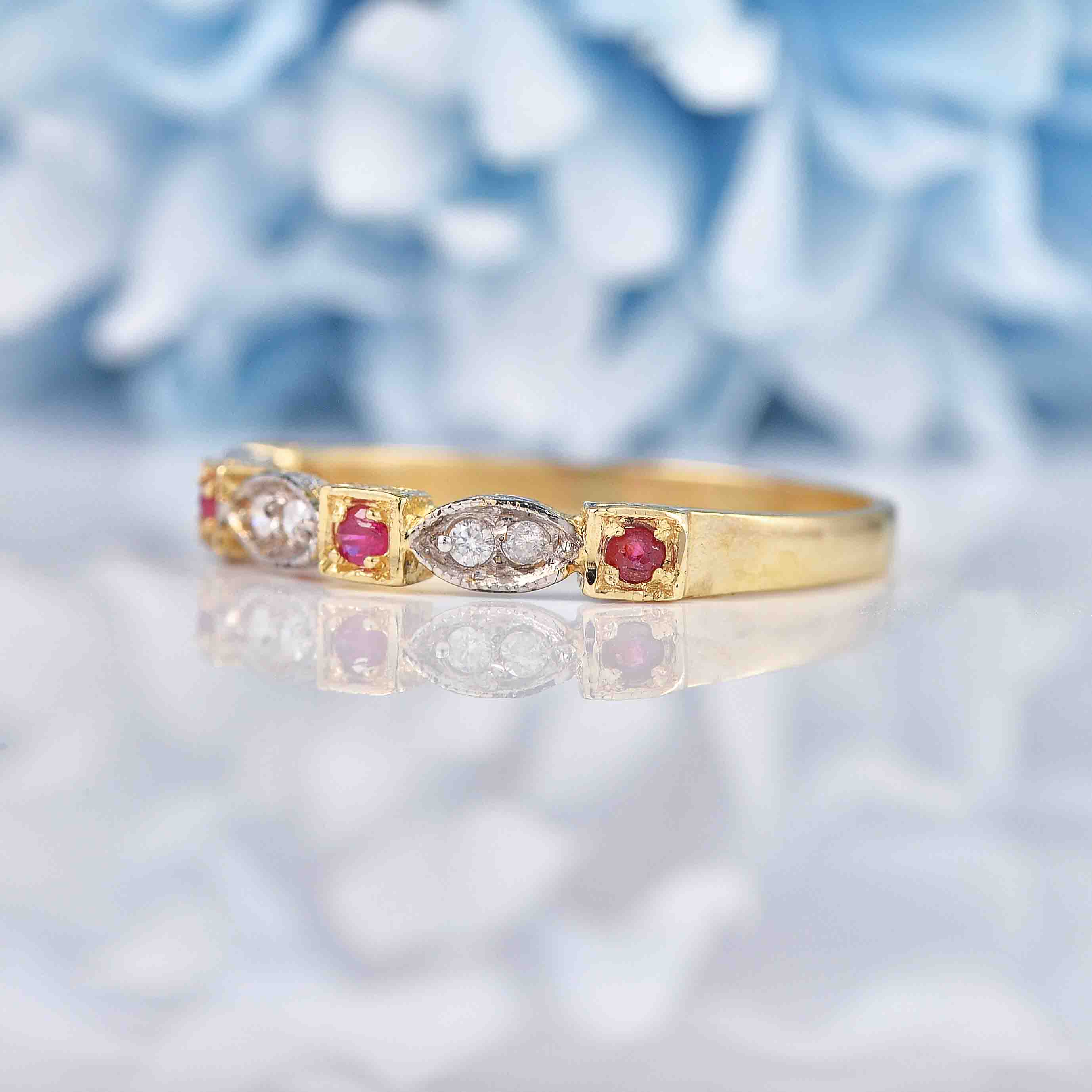 Ellibelle Jewellery Ruby & Diamond 9ct Gold Geometric Stacking Band Ring