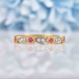 Ellibelle Jewellery Ruby & Diamond 9ct Gold Geometric Stacking Band Ring