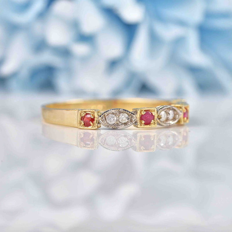 Ellibelle Jewellery Ruby & Diamond 9ct Gold Geometric Stacking Band Ring