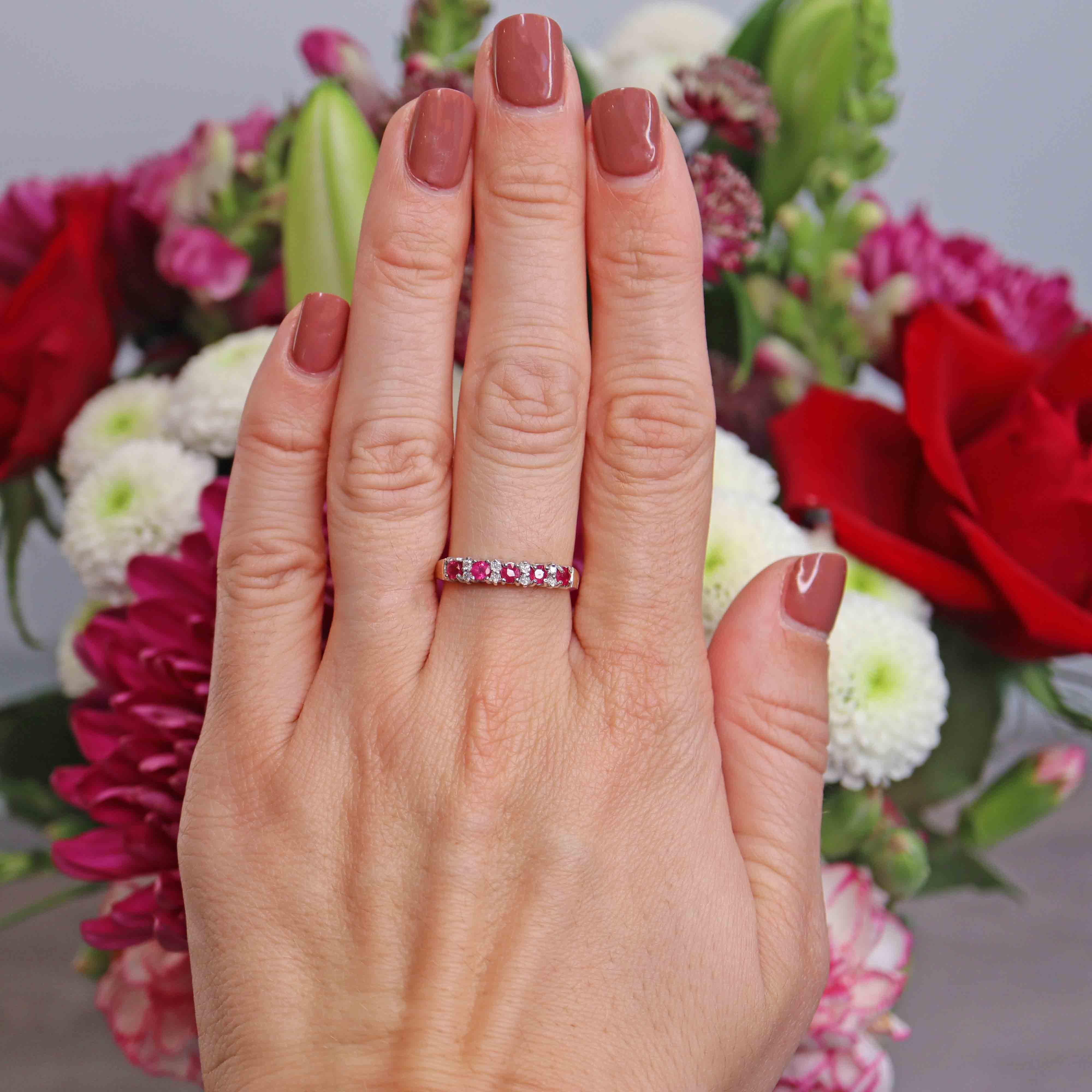 Birthstone Ring Vintage Ruby Eternity Band Ruby Diamond 9ct Gold