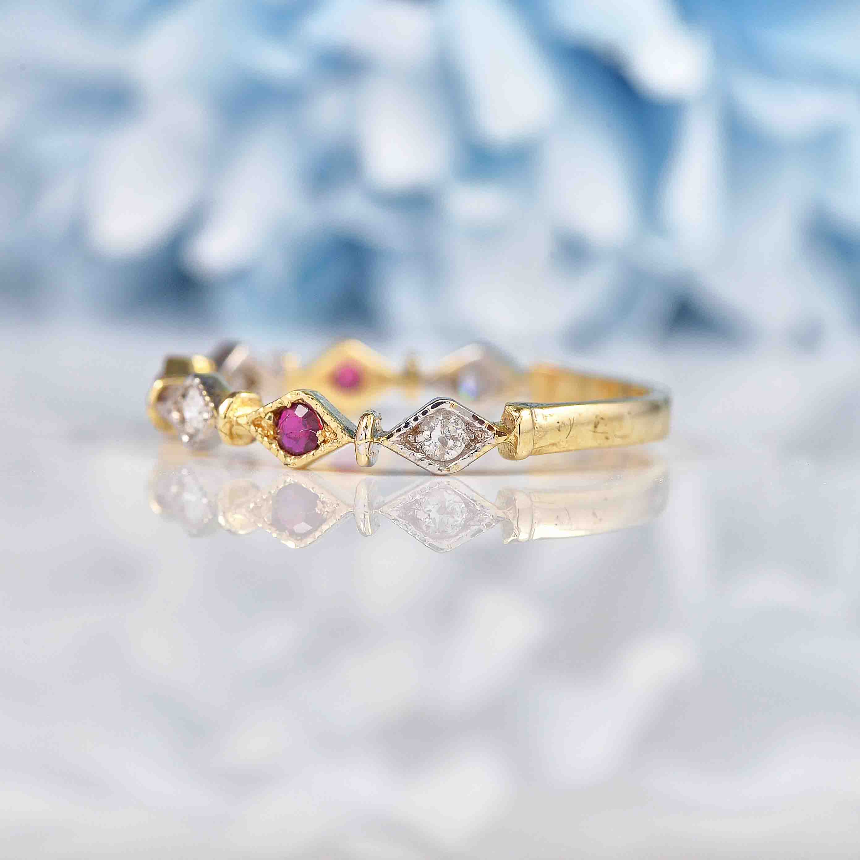 Ellibelle Jewellery Ruby & Diamond 9ct Gold Wavy Stacking Band Ring