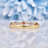 Ellibelle Jewellery Ruby & Diamond 9ct Gold Wavy Stacking Band Ring