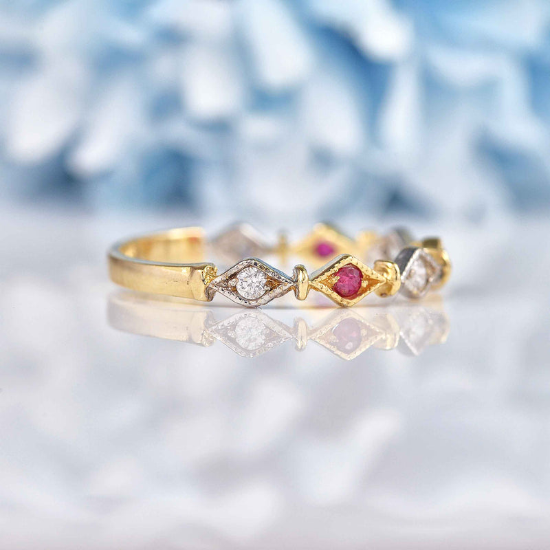 Ellibelle Jewellery Ruby & Diamond 9ct Gold Wavy Stacking Band Ring