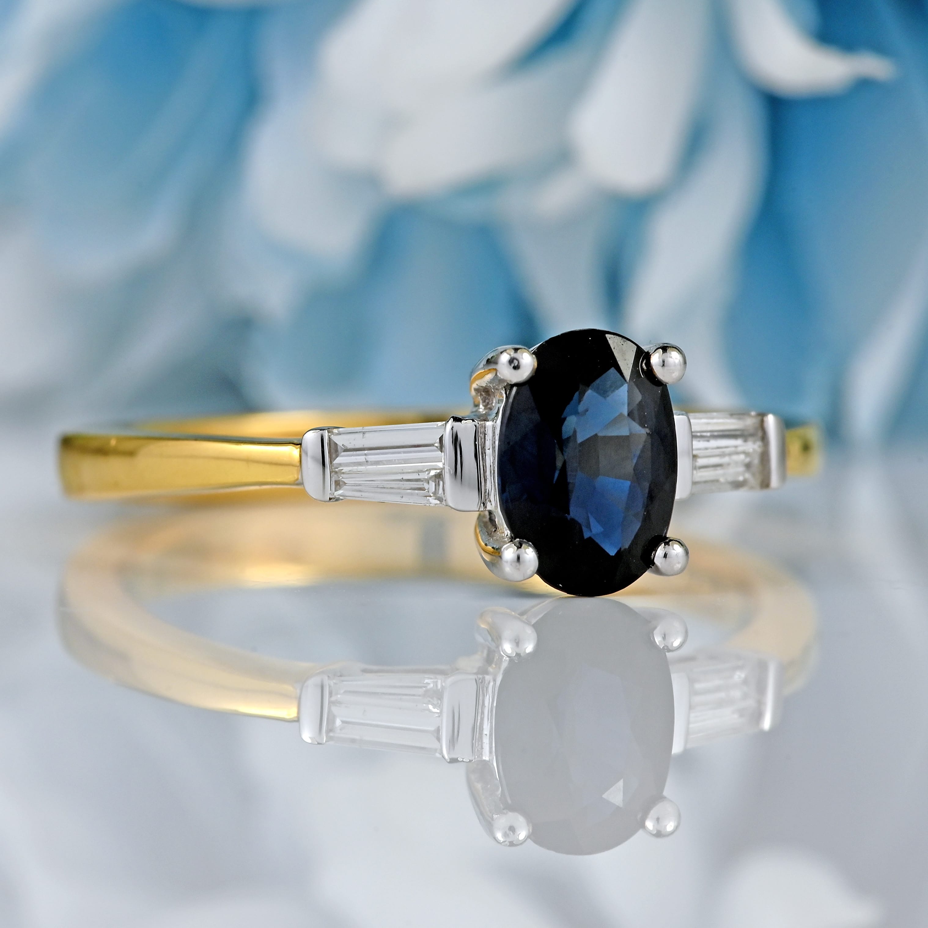 Ellibelle Jewellery Sapphire & Baguette-Cut Diamond 18ct Gold Engagement Ring