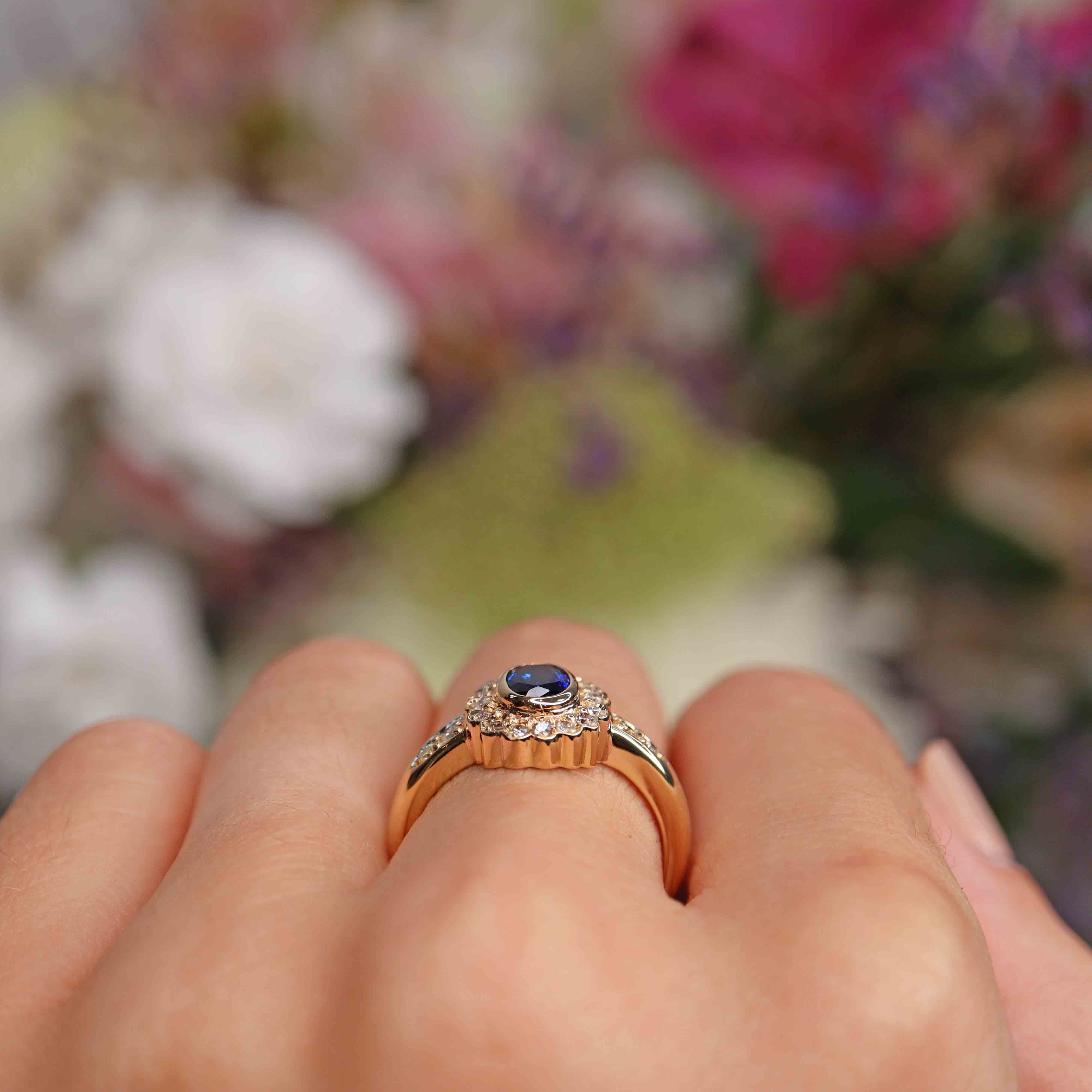 Ellibelle Jewellery Sapphire & Diamond 18ct Gold Cluster Ring