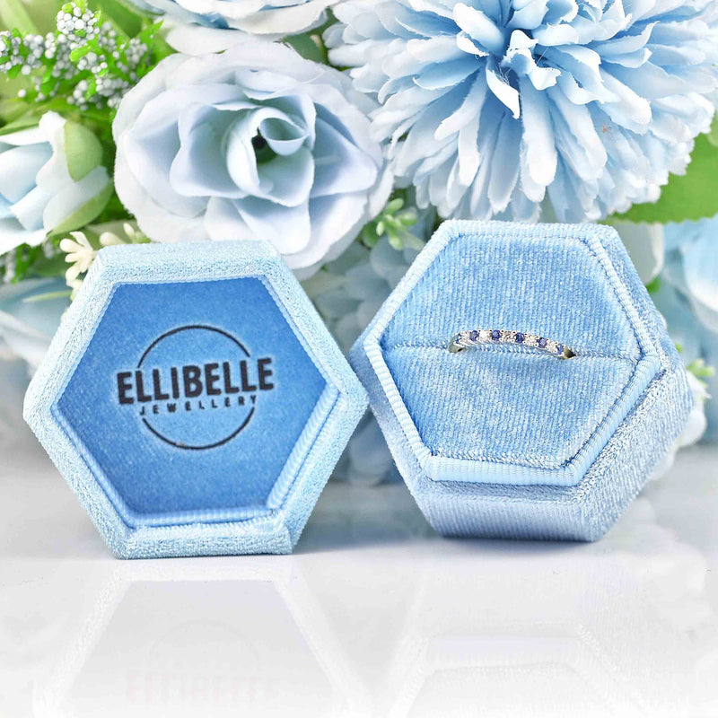 Ellibelle Jewellery Sapphire & Diamond 18ct Gold Half-Eternity Thin Band Ring