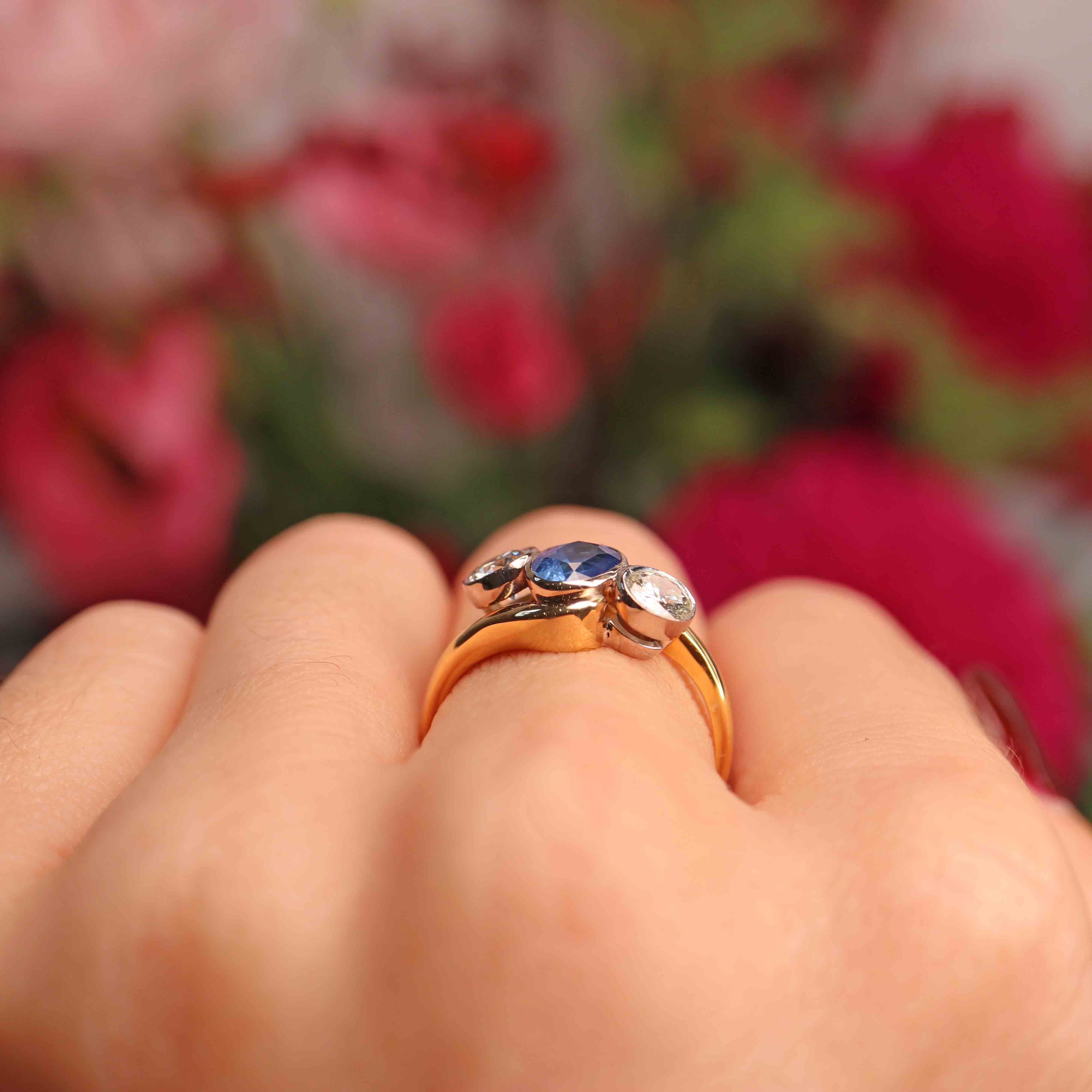 Ellibelle Jewellery Sapphire & Diamond 18ct Gold Three-Stone Crossover Engagement Ring