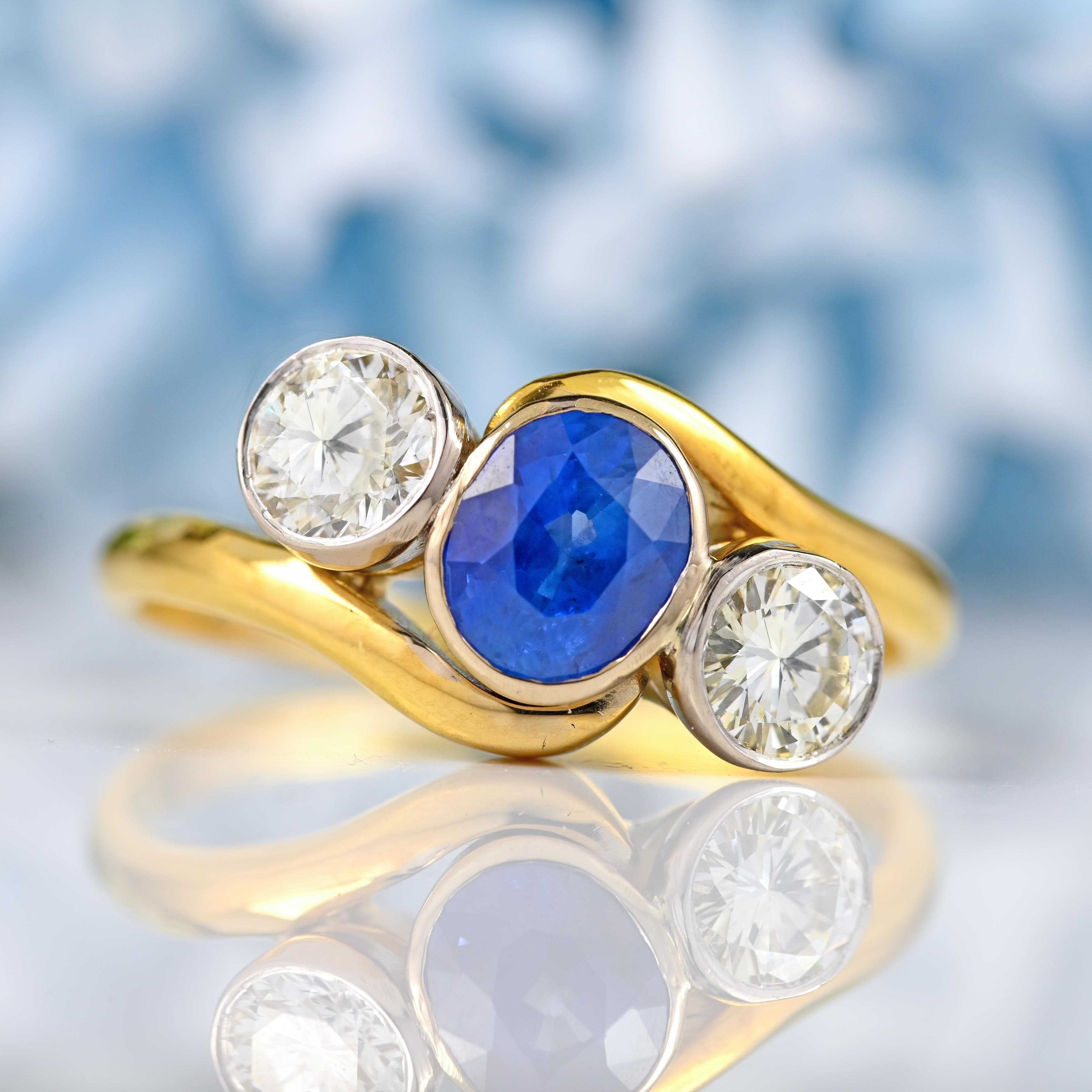 Ellibelle Jewellery Sapphire & Diamond 18ct Gold Three-Stone Crossover Engagement Ring