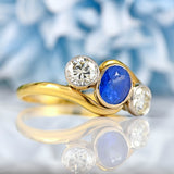 Ellibelle Jewellery Sapphire & Diamond 18ct Gold Three-Stone Crossover Engagement Ring